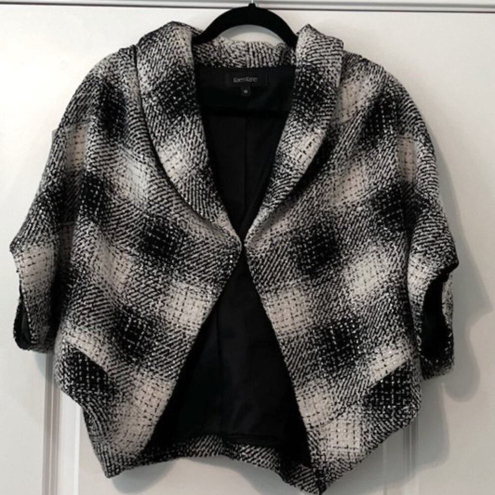 Karen Kane Tweed Plaid Bolero Shrug Women’s Size XS Black Cream USA